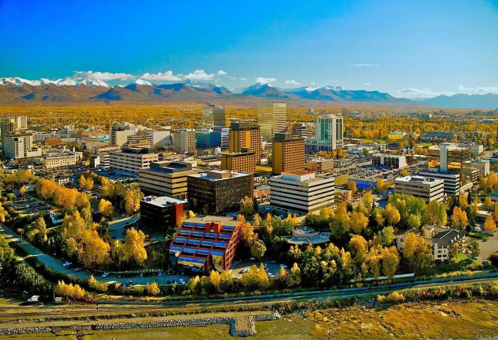 Anchorage Alaska city skyline in the fall